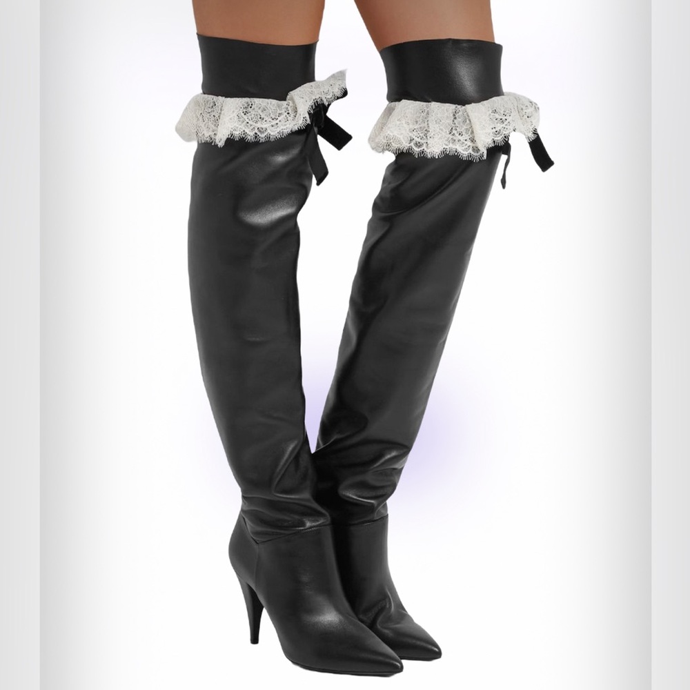 Italian Leather Philosophy di Lorenzo Serafini Lace & Leather Over-The-Knee Boot